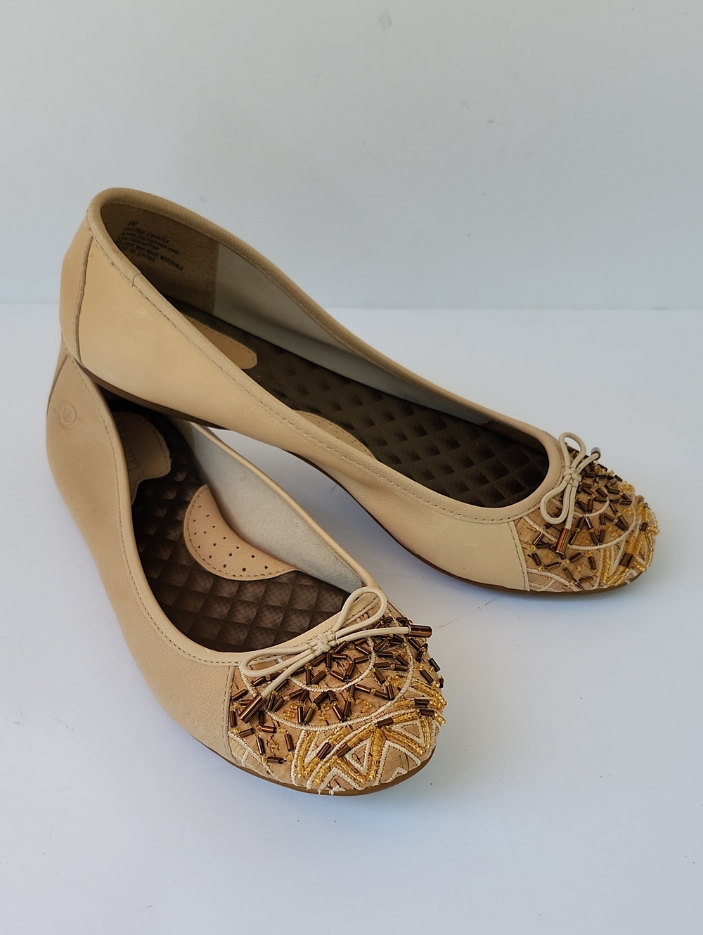 BORN KARMINA LEATHER BEADED BEIGE BALLET FLAT